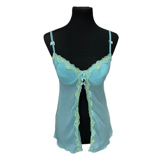 Van Dale Women's Power Blue Yellow Underwire Nightie Slip Sheer Lace‎ 90's  34C - Picture 1 of 4